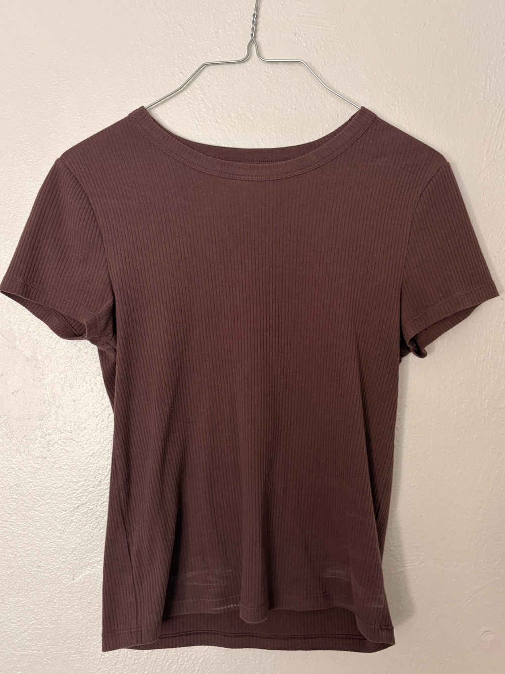American Eagle Outfitters Ribbed Short Sleeve Tee in Brown